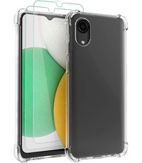 Ntech Samsung A03 core Hoesje transparant Anti Shock silicone hoesje - Samsung Galaxy A03 core hoesje silicone Backcover hoesje - Samsung A03 core Screenprotector Glazen 2 pack