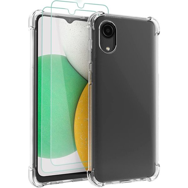 Ntech Hoesje Geschikt Voor Samsung Galaxy A03 core Hoesje transparant Anti Shock silicone Hoesje Geschikt Voor Samsung Galaxy A03 core hoesje silicone Backcover Hoesje Geschikt Voor Samsung Galaxy A03 core Screenprotector Glazen 2 pack