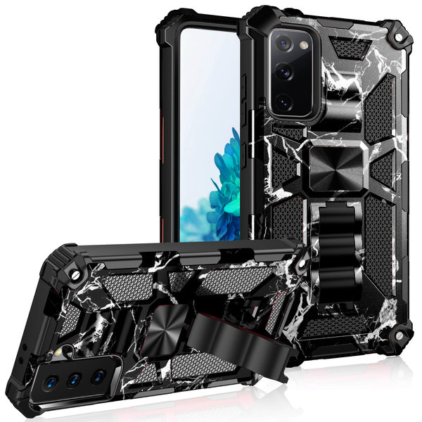 Ntech Hoesje Geschikt Voor Samsung Galaxy S20 hoesje armor case Heavy Duty Shockproof Military Grade - Hoesje Geschikt Voor Samsung Galaxy S20 hoesje kickstand cover Camouflage Zwart