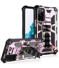 Ntech Samsung Galaxy S20 hoesje kickstand  Armor Case Camouflage Pink