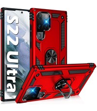 Ntech Samsung Galax S22 Ultra Hoesje Anti-Shock Hybrid Armor Rood