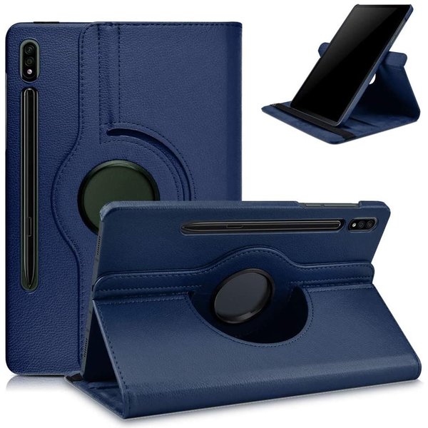 Ntech Hoesje Geschikt Voor Samsung Galaxy Tab S8 hoes Draaibare Book Case Cover Donker Blauw - Hoesje Geschikt Voor Samsung Galaxy Tab S8 hoesje 2022 - Tab S7 hoes 11 inch Tablet Hoes