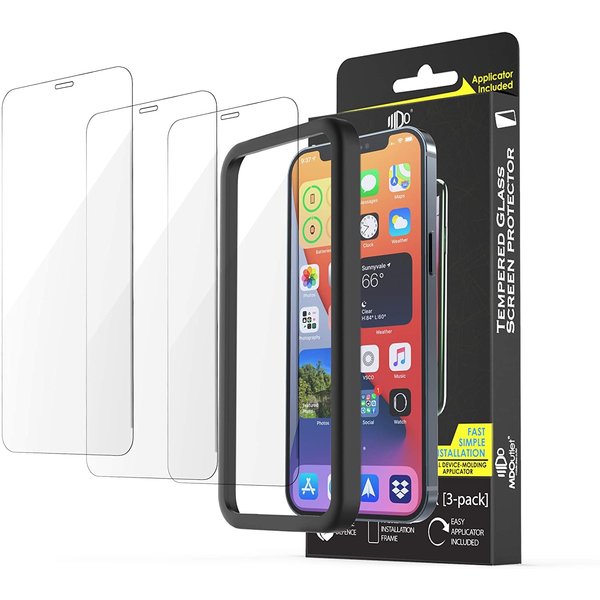 MDOutlet Screenprotector Geschikt voor iPhone 12 / 12 Pro Met Montage Frame - Geschikt voor iPhone 12 Pro / 12 Screenprotector Eenvoudige Installatie - 3 Pack Premium Tempered Glas 2.5D 9H