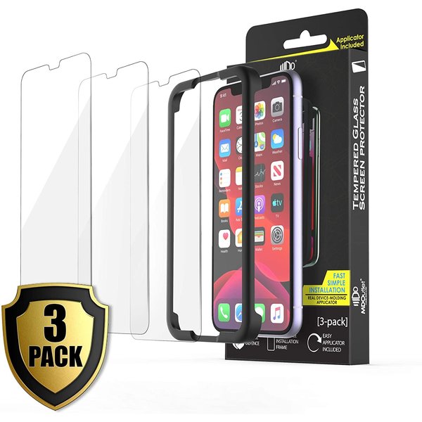 MDOutlet Screenprotector Geschikt voor iPhone 11 / XR Screenprotector Met Montage Kit Frame - Geschikt voor iPhone 11 / XR Screenprotector Eenvoudige Installatie - 3 Pack Premium Tempered Glas 2.5D 9H