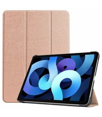 Ntech iPad Air 5 hoes bookcase Rosegoud - iPad air 2022 hoes 10.9 - hoes iPad Air 5 smart case Kunstleer - iPad air 2020 hoes Trifold Smart hoesje