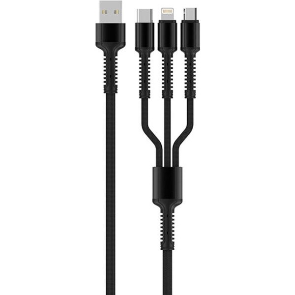 Ldnio USB kabel Oplaadkabel - 3 in 1 - Snellader - Apple Lightning / USB-C / Micro USB kabel - laad snoer Geschikt voor iPhone / Geschikt voor Samsung / Geschikt voor Huawei / Nokia / Motorola / Xiaomi