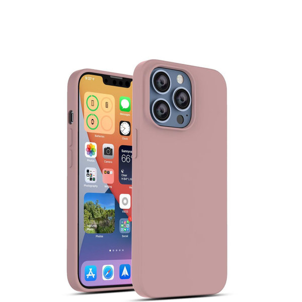 Ntech Hoesje Geschikt voor iPhone 13 Pro Max – Liquid siliconen backcover – Licht Roze