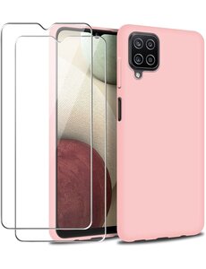 Ntech Samsung A12 hoesje - A22 5G hoesje Silicone Licht Rose - Galaxy A12 / Samsung M12 hoesje Liquid Silicone Soft Nano cover - 2pack Screenprotector Galaxy A12 / M12