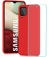 Ntech Samsung A12 hoesje - A22 5G hoesje Silicone Rood - Galaxy A12 / Samsung M12 hoesje Liquid Silicone Soft Nano cover - 2pack Screenprotector Galaxy A12 / M12