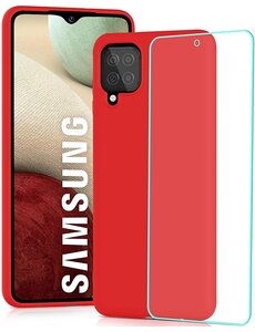 Ntech Samsung A12 hoesje - A22 5G hoesje Silicone Rood - Galaxy A12 / Samsung M12 hoesje Liquid Silicone Soft Nano cover - 2pack Screenprotector Galaxy A12 / M12