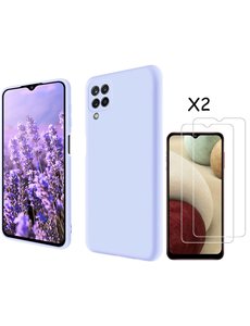 Ntech Samsung A12 hoesje - A22 5G hoesje Silicone Lila - Galaxy A12 / Samsung M12 hoesje Liquid Silicone Soft Nano cover - 2pack Screenprotector Galaxy A12 / M12
