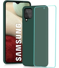 Ntech Samsung A12 hoesje - A22 5G hoesje Silicone Pine Groen - Galaxy A12 / Samsung M12 hoesje Liquid Silicone Soft Nano cover - 2pack Screenprotector Galaxy A12 / M12