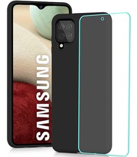 Ntech Samsung A12 hoesje - A22 5G hoesje Silicone Zwart - Galaxy A12 / Samsung M12 hoesje Liquid Silicone Soft Nano cover - 2pack Screenprotector Galaxy A12 / M12