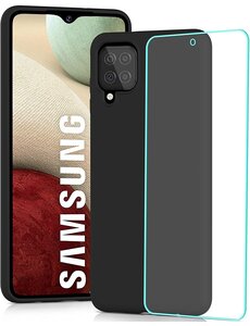 Ntech Samsung A12 hoesje - A22 5G hoesje Silicone Zwart - Galaxy A12 / Samsung M12 hoesje Liquid Silicone Soft Nano cover - 2pack Screenprotector Galaxy A12 / M12