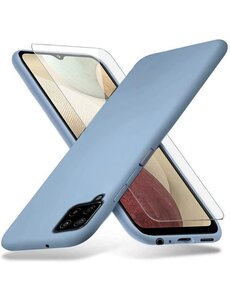 Ntech Samsung A12 hoesje - A22 5G hoesje Silicone Blauw - Galaxy A12 / Samsung M12 hoesje Liquid Silicone Soft Nano cover - 2pack Screenprotector Galaxy A12 / M12