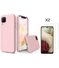 Ntech Samsung A12 hoesje - A22 5G hoesje Silicone Pink Sand - Galaxy A12 / Samsung M12 hoesje Liquid Silicone Soft Nano cover - 2pack Screenprotector Galaxy A12 / M12
