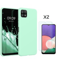 Ntech Samsung A22 hoesje - A22 5G hoesje Silicone Mint Groen - Galaxy A22 hoesje Liquid Silicone Soft Nano cover - 2pack Screenprotector Galaxy A22