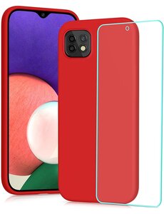 Ntech Samsung A22 hoesje - A22 5G hoesje Silicone Rood - Galaxy A22 hoesje Liquid Silicone Soft Nano cover - 2pack Screenprotector Galaxy A22