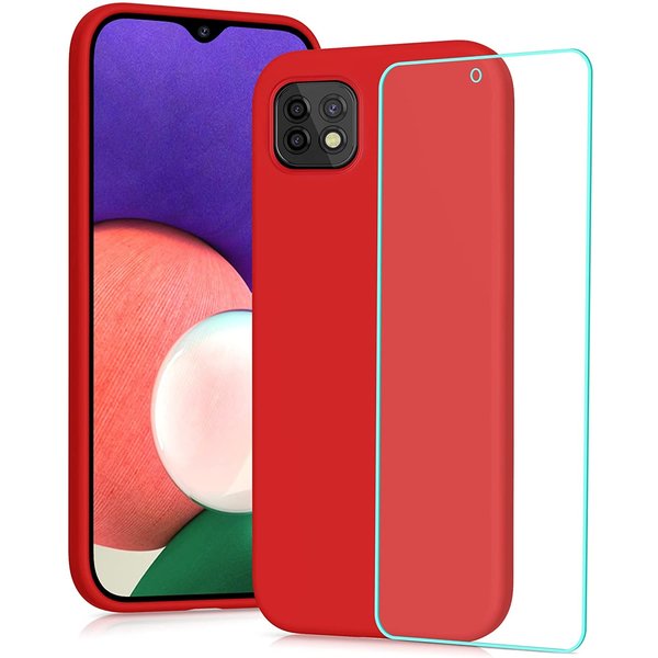 Ntech Hoesje Geschikt Voor Samsung Galaxy A22 hoesje - A22 5G hoesje Silicone Rood - Galaxy A22 hoesje Liquid Silicone Soft Nano cover - 2pack Screenprotector Galaxy A22