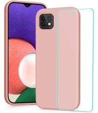 Ntech Samsung A22 hoesje - A22 5G hoesje Silicone Licht Rose - Galaxy A22 hoesje Liquid Silicone Soft Nano cover - 2pack Screenprotector Galaxy A22