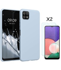 Ntech Samsung A22 hoesje - A22 5G hoesje Silicone Licht Blauw - Galaxy A22 hoesje Liquid Silicone Soft Nano cover - 2pack Screenprotector Galaxy A22