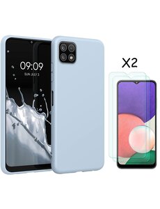 Ntech Samsung A22 hoesje - A22 5G hoesje Silicone Licht Blauw - Galaxy A22 hoesje Liquid Silicone Soft Nano cover - 2pack Screenprotector Galaxy A22