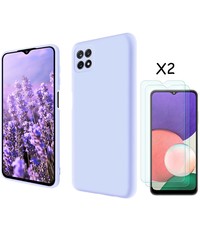 Ntech Samsung A22 hoesje - A22 5G hoesje Silicone Lila - Galaxy A22 hoesje Liquid Silicone Soft Nano cover - 2pack Screenprotector Galaxy A22