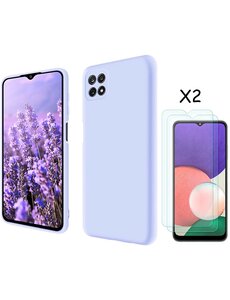 Ntech Samsung A22 hoesje - A22 5G hoesje Silicone Lila - Galaxy A22 hoesje Liquid Silicone Soft Nano cover - 2pack Screenprotector Galaxy A22