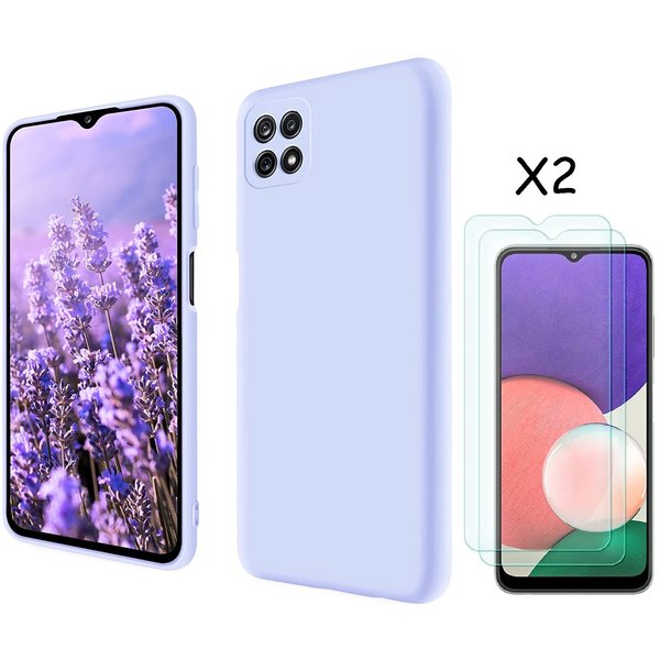 Ntech Hoesje Geschikt Voor Samsung Galaxy A22 hoesje - A22 5G hoesje Silicone Lila - Galaxy A22 hoesje Liquid Silicone Soft Nano cover - 2pack Screenprotector Galaxy A22