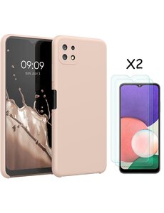 Ntech Samsung A22 hoesje - A22 5G hoesje Silicone Pink Sand - Galaxy A22 hoesje Liquid Silicone Soft Nano cover - 2pack Screenprotector Galaxy A22