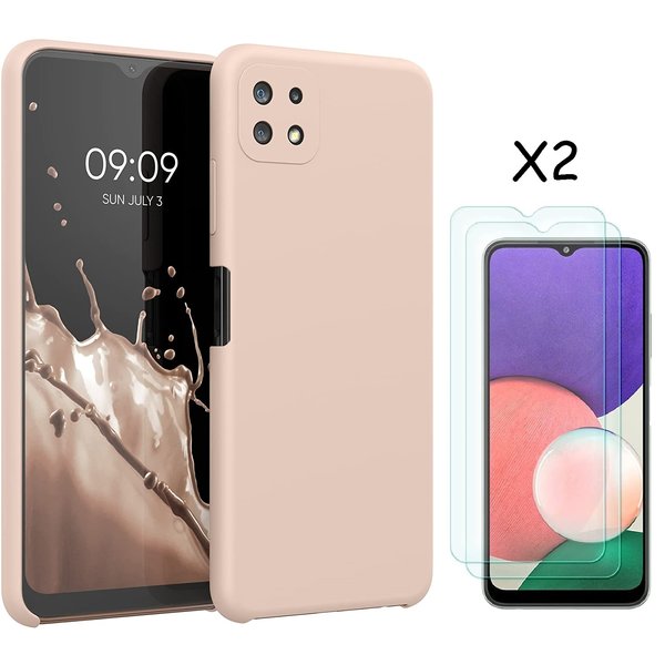 Ntech Hoesje Geschikt Voor Samsung Galaxy A22 hoesje - A22 5G hoesje Silicone Pink Sand - Galaxy A22 hoesje Liquid Silicone Soft Nano cover - 2pack Screenprotector Galaxy A22