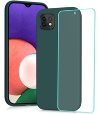 Ntech Samsung A22 hoesje - A22 5G hoesje Silicone Pine Groen - Galaxy A22 hoesje Liquid Silicone Soft Nano cover - 2pack Screenprotector Galaxy A22