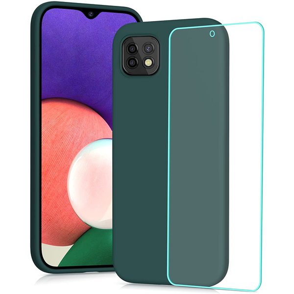 Ntech Hoesje Geschikt Voor Samsung Galaxy A22 hoesje - A22 5G hoesje Silicone Pine Groen - Galaxy A22 hoesje Liquid Silicone Soft Nano cover - 2pack Screenprotector Galaxy A22