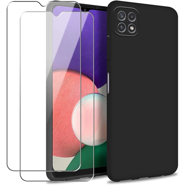 Ntech Hoesje Geschikt Voor Samsung Galaxy A22 hoesje - A22 5G hoesje Silicone Zwart - Galaxy A22 hoesje Liquid Silicone Soft Nano cover - 2pack Screenprotector Galaxy A22