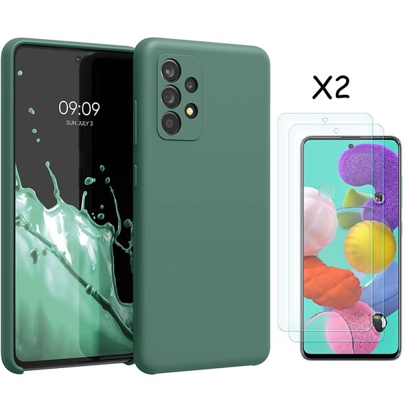 Ntech Hoesje Geschikt Voor Samsung Galaxy A52s Hoesje - Galaxy A52 5G / 4G hoesje Silicone Pine Groen - Galaxy A52 Liquid Silicone Soft Nano cover - 2pack Screenprotector Galaxy A52