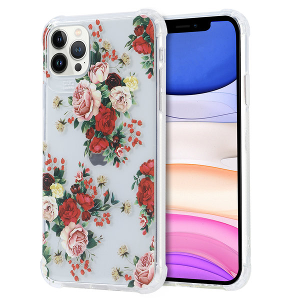 Ntech Siliconen Hoesje met bloemenprint  Geschikt voor iPhone 11 Pro Max Boeket en Rozen – Transparant