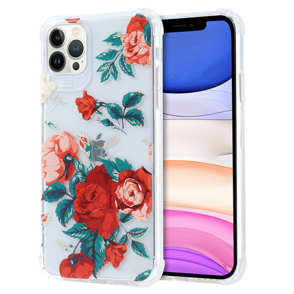 Ntech Siliconen Hoesje met bloemenprint  Geschikt voor iPhone 12/12 Pro Rozen Transparant