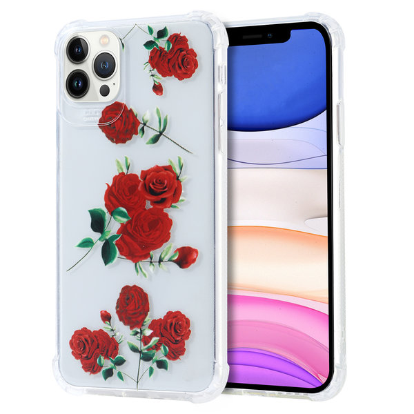 Ntech Siliconen Hoesje met bloemenprint  Geschikt voor iPhone 12 Pro Max Rozen Transparant