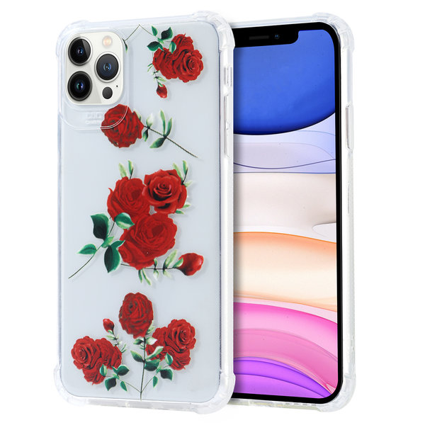 Ntech Siliconen Hoesje met bloemenprint  Geschikt voor iPhone 11 Pro Rozen – Transparant