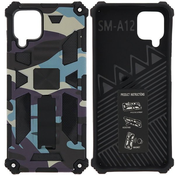 Ntech Hoesje Geschikt Voor Samsung Galaxy A12 (5G) Hoesje - Rugged Extreme Backcover Camouflage met Kickstand – Paars