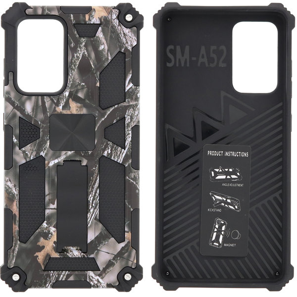 Ntech Hoesje Geschikt Voor Samsung Galaxy S20 Plus Hoesje - Rugged Extreme Backcover Takjes Camouflage met Kickstand - Grijs