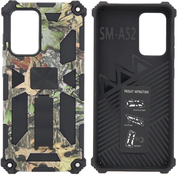 Ntech Hoesje Geschikt Voor Samsung Galaxy S20 Hoesje - Rugged Extreme Backcover Blaadjes Camouflage met Kickstand - Groen