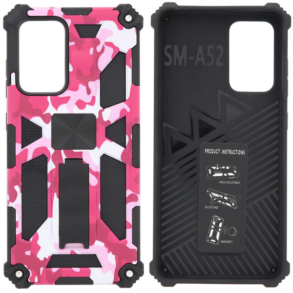 Ntech Hoesje Geschikt Voor Samsung Galaxy S20 Hoesje - Rugged Extreme Backcover Camouflage met Kickstand - Pink