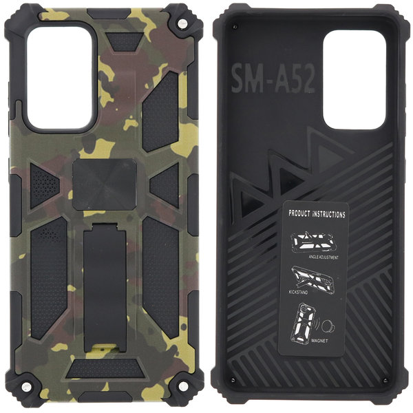 Ntech Hoesje Geschikt Voor Samsung Galaxy S20 Hoesje - Rugged Extreme Backcover Army Camouflage met Kickstand - Groen