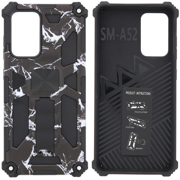 Ntech Hoesje Geschikt Voor Samsung Galaxy A72 (5G) Hoesje - Rugged Extreme Backcover Marmer Camouflage met Kickstand - Zwart