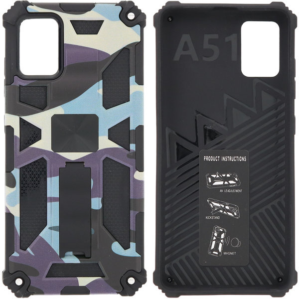 Ntech Hoesje Geschikt Voor Samsung Galaxy A71 (4G) Hoesje - Rugged Extreme Backcover Camouflage met Kickstand - Paars