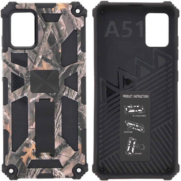 Ntech Hoesje Geschikt Voor Samsung Galaxy A71 (4G) Hoesje - Rugged Extreme Backcover Takjes Camouflage met Kickstand - Grijs