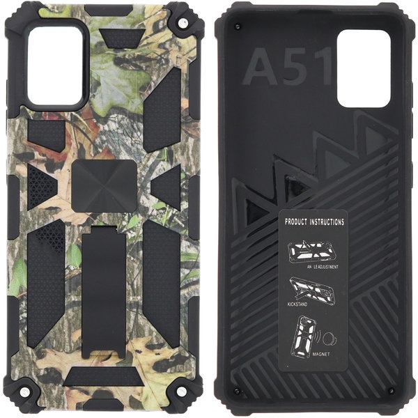 Ntech Hoesje Geschikt Voor Samsung Galaxy A71 (4G) Hoesje - Rugged Extreme Backcover Blaadjes Camouflage met Kickstand - Groen