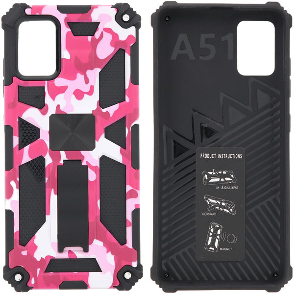 Ntech Hoesje Geschikt Voor Samsung Galaxy A71 (4G) Hoesje - Rugged Extreme Backcover Camouflage met Kickstand - Pink