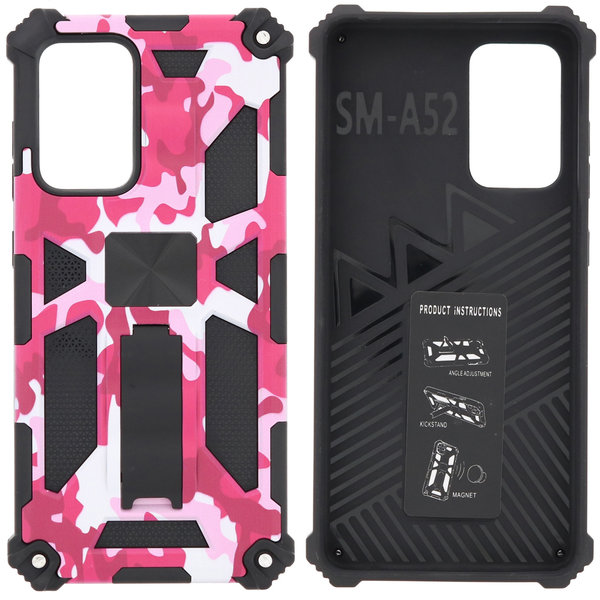 Ntech Hoesje Geschikt Voor Samsung Galaxy A52 (5G) Hoesje - Rugged Extreme Backcover Camouflage met Kickstand - Pink